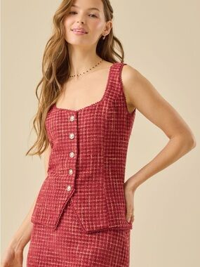 Altar'd State Red Tweed Square-Neck Tank